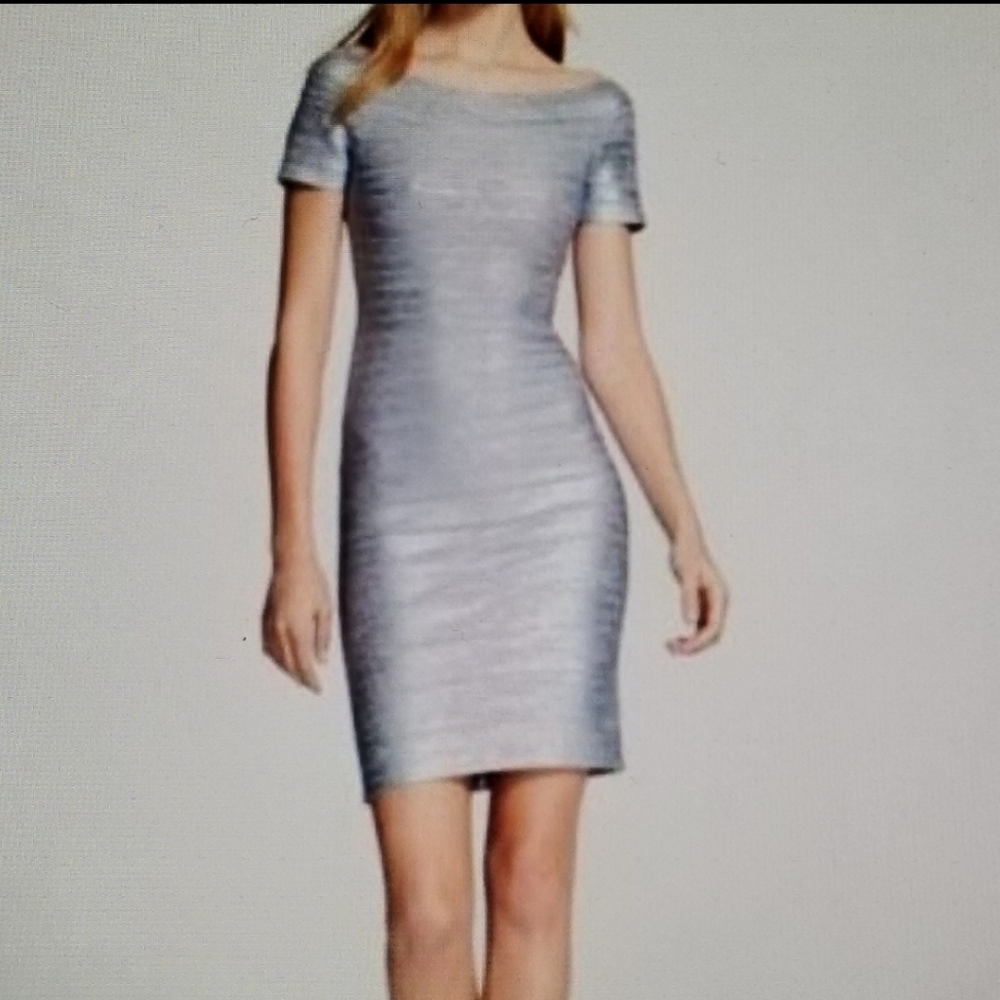 Herve Leger Carmen Metallic Off Shoulder Dress M
